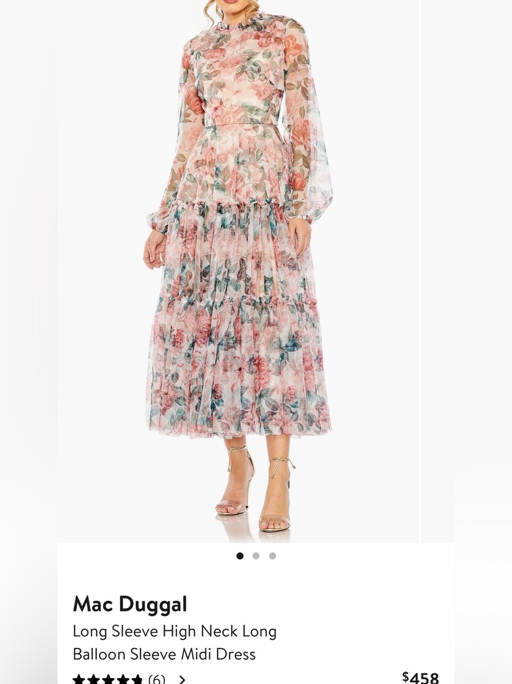Mac Duggal Blush Floral High-Neck Balloon Sleeve Midi Dress